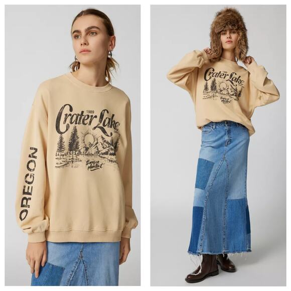 Urban Outfitters Tops - Urban Outfitters Crater Lake Overdyed Crew Neck Sweatshirt Small Yellow Oregon